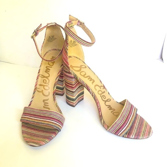 Sam Edelman Shoes - Sam Edelman Womens Yaro Striped Ankle Strap Block Heel Sandals Size 8.5
